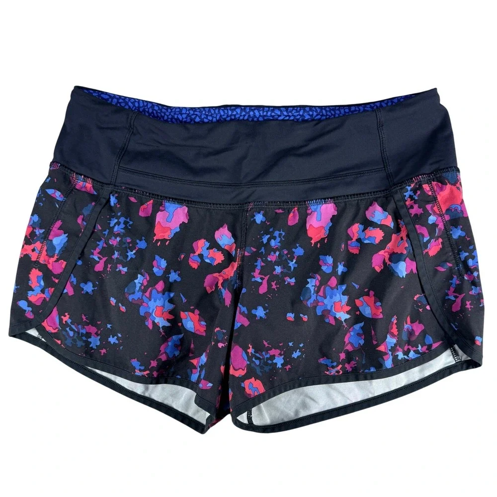 Lululemon Speed Up Running Shorts Low Rise Lined Multi Splatter Black 6 Women